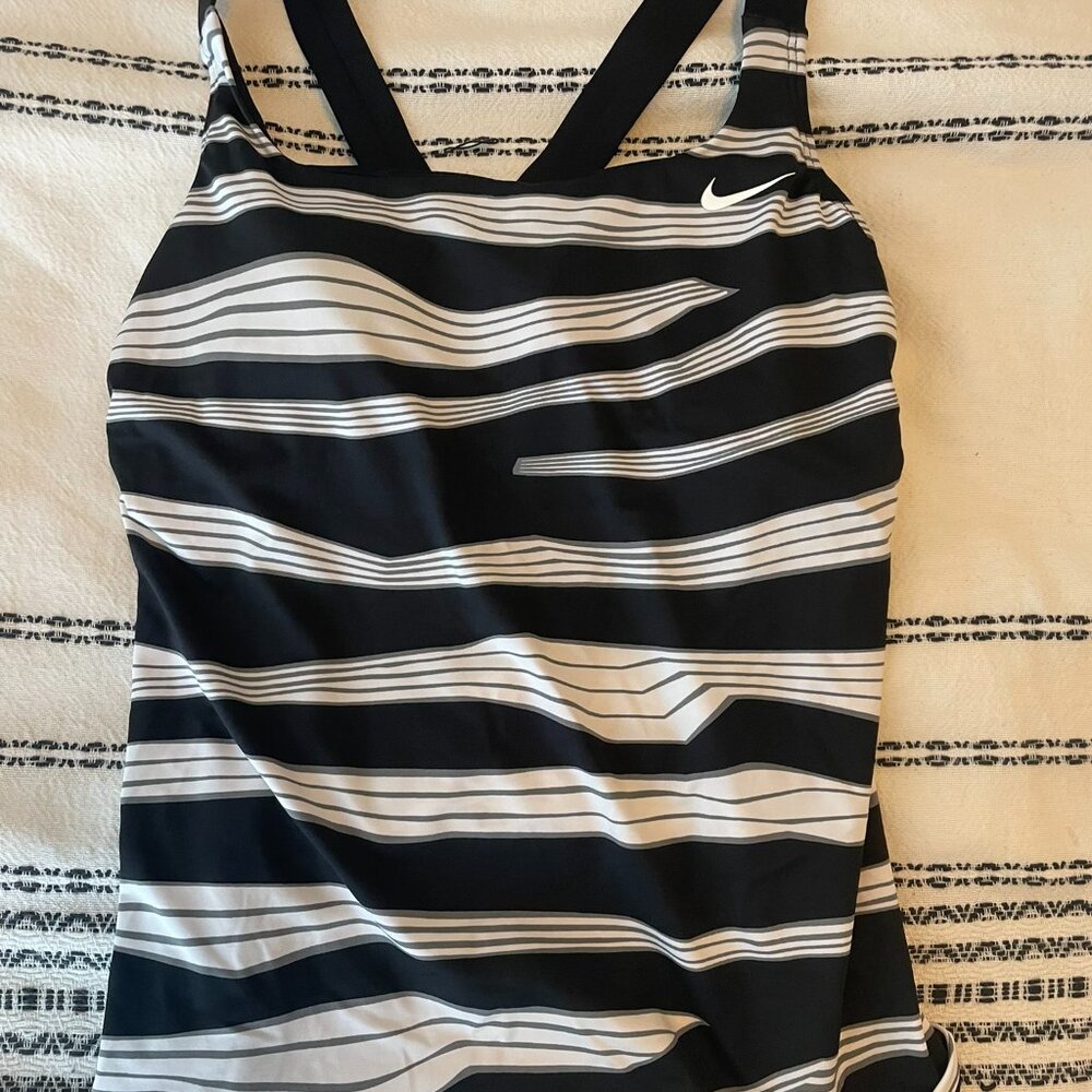 Nike white stripe swimwear top small